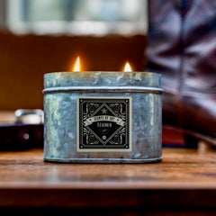 Leather Galvanized Oval Tin Soy Candle Leather Galvanized Oval Tin Soy Candle