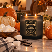 Pumpkin Marshmallow Black Oval Glass Soy Candle