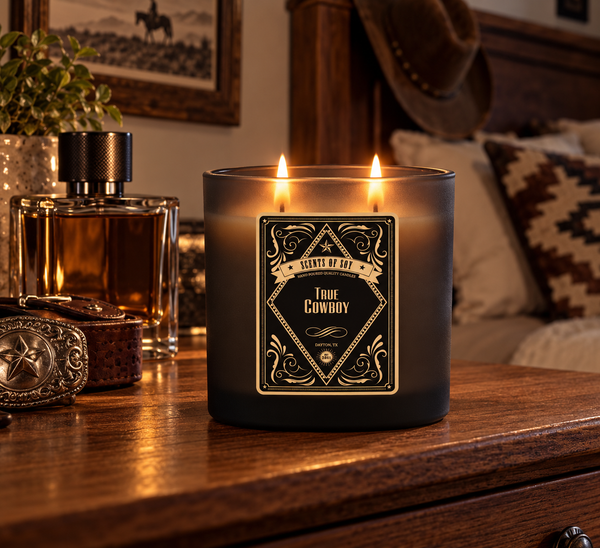 True Cowboy Black Oval Glass Soy Candle
