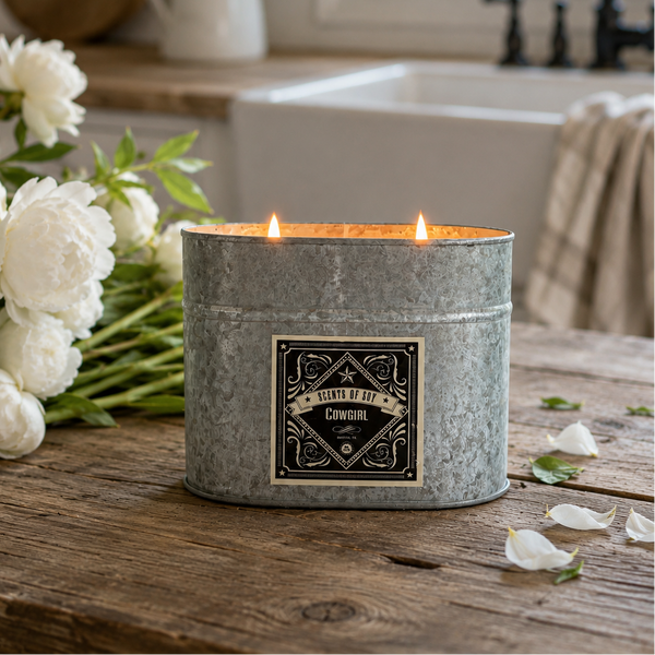 Cowgirl Galvanized Oval Tin Soy Candle