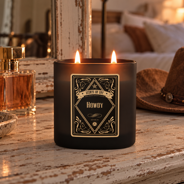 Howdy Black Oval Glass Soy Candle