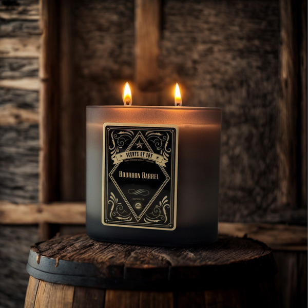 Bourbon Barrel Black Oval Glass Soy Candle