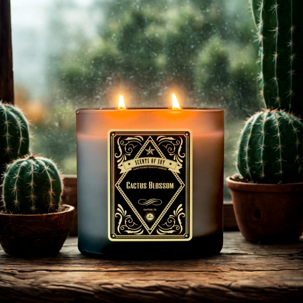 Cactus Blossom Black Oval Glass Soy Candle