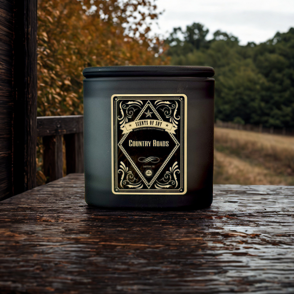 Country Roads Black Oval Glass Soy Candle