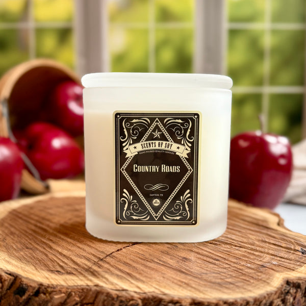 Country Roads  Frosted Oval Glass Soy Candle