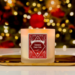 Crushed Candy Cane Frosted Oval Glass Soy Candle