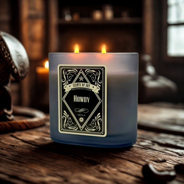 Howdy Black Oval Glass Soy Candle