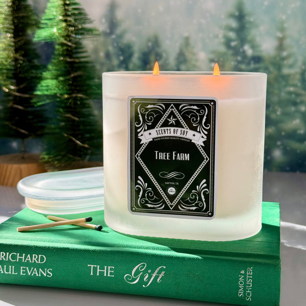 Tree Farm Frosted Oval Glass Soy Candle
