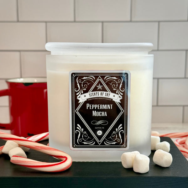 Peppermint Mocha Frosted Oval Glass Soy Candle