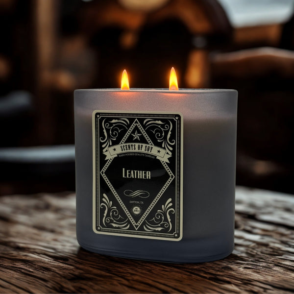 Leather Black Oval Glass Soy Candle