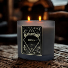 Leather Black Oval Glass Soy Candle