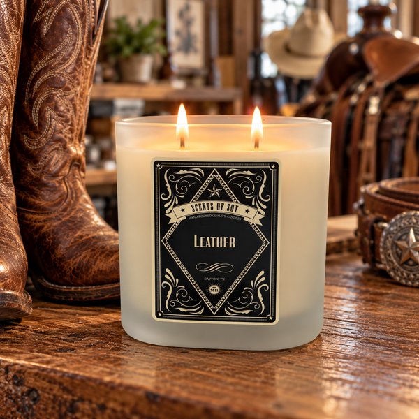 Leather Frosted Oval Glass Soy Candle