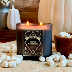 Pumpkin Marshmallow Black Oval Glass Soy Candle