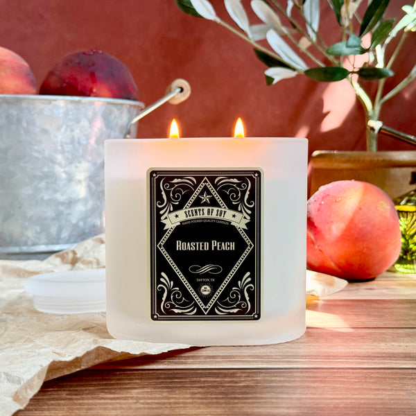 Roasted Peach Frosted Oval Glass Soy Candle