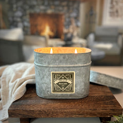 Rustic Lodge Galvanized Oval Tin Soy Candle