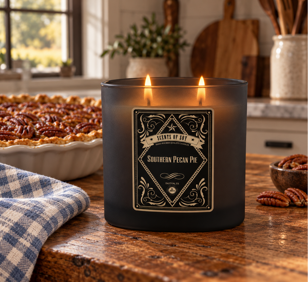 Southern Pecan Pie Black Oval Glass Soy Candle