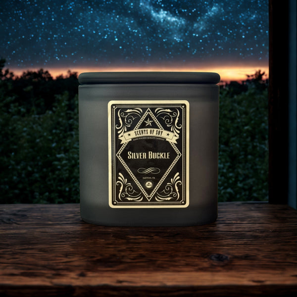 Silver Buckle Black Oval Glass Soy Candle