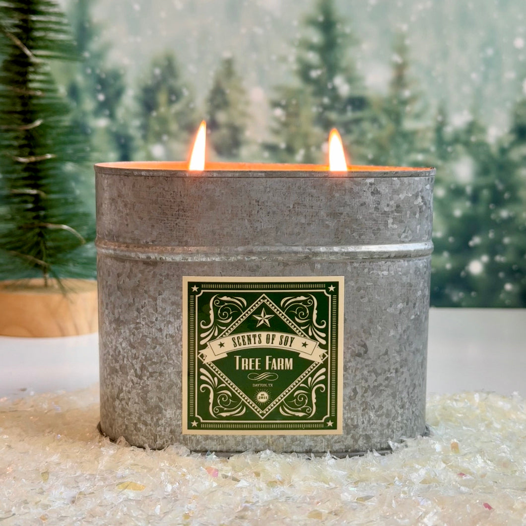 Tree Farm Galvanized Oval Tin Soy Candle