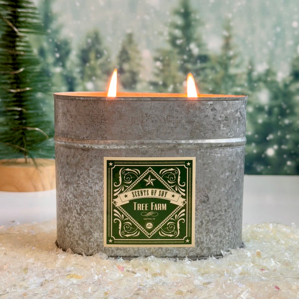 Tree Farm Galvanized Oval Tin Soy Candle
