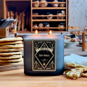 Cozy Vanilla Black Oval Glass Soy Candle