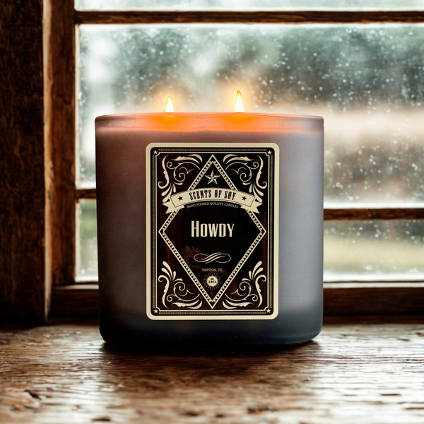 Howdy Black Oval Glass Soy Candle