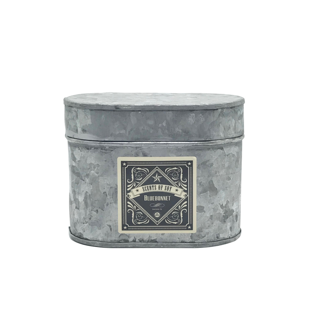 Bluebonnet Galvanized Oval Tin Soy Candle