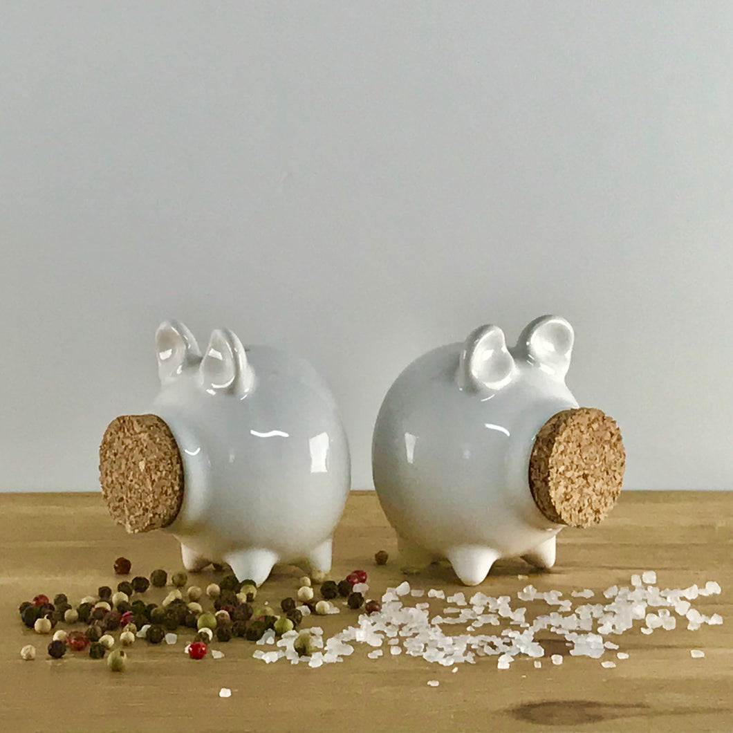 Stoneware & Cork Pig Salt & Pepper Shakers