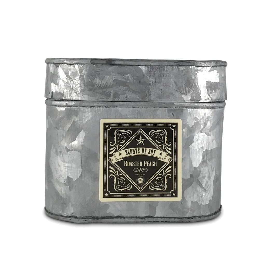 Roasted Peach Galvanized Oval Tin Soy Candle