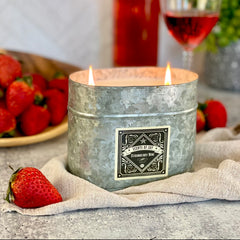 Strawberry Wine Galvanized Oval Tin Soy Candle